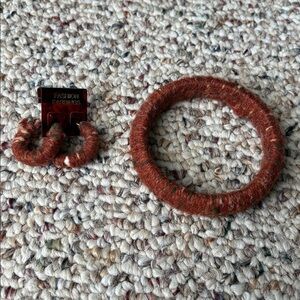 Rust Brown Yarn Wrapped Jewelry Set. Vintage